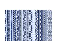 Outsunny Alfombra de Exterior 182x274 cm Alfombra Reversible con Patrón Geométrico Impermeable para Terraza Balcón Patio Camping Playa Azul Oscuro y Blanco