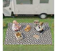 Outsunny Alfombra de Exterior de plástico con diseño de Doble Cara, Impermeable, para balcón, terraza, Camping, Color Negro y Blanco, 152 x 243 cm