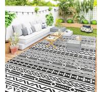 Outsunny Alfombra de exterior resistente a la intemperie para exteriores, plegable, estilo bohemio, para salón, balcón, jardín, terraza, baño, pasillo, cocina, 548 x 274 cm, color negro y blanco