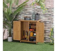 Outsunny Armario de Exterior de Madera 0,24 m² 75x40x90 cm Caseta de Jardín con 2 Puertas 4 Estantes y Techo de Galvanizado para Almacenamiento de
