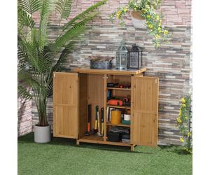 Outsunny Almacén de jardín de Madera 0.24 m² 75x40x90 cm Caseta de Jardín con 4 Estantes y Techo de Galvanizado para Almacenamiento de Herramientas Natural