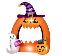 Outsunny Arco de Calabaza Inflable Halloween 150 cm | Fantasma Lindo Inflable Decoración Halloween, Luces LED, para Césped, Jardín, Patio