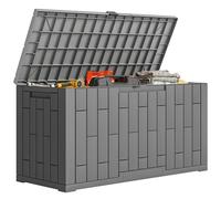 Outsunny arcón exterior capacidad 227l, baúl de almacenaje exterior de resina resistente al agua y a los rayos uv, con cerradura para jardín, terraza, patio, 106,5x43x54,5 cm, gris