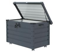 Outsunny Arcón Exterior Capacidad 295L, Baúl de Almacenaje de Acero Galvanizado con 4 Ruedas, 2 Asas y Tapa con Cerradura, Impermeable, para Jardín, Terraza, Patio, 100x62x65 cm, Gris Oscuro