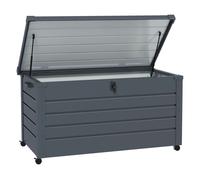 Outsunny arcón exterior capacidad 311l, baúl de almacenaje de acero galvanizado con 4 ruedas, 2 asas y tapa con cerradura, impermeable, para jardín, terraza, patio, 120x62x66 cm, gris oscuro 120 cm
