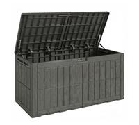 Outsunny Arcón Exterior Capacidad 440L, Baúl de Almacenaje Exterior de Resina Resistente al Agua y a los Rayos UV, con Tapa Bloqueable, Barras de Gas, Asas Laterales, para Jardín, 133x62x65 cm, Café