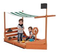 Outsunny Arenero Arenero Grande con Tapa en diseño de Barco Barro de Madera Barco de Vela Casita de Juegos con Juego de Cocina Almacenaje para niños de 3 a 7 años Naranja 180 x 103 x 144,5 cm