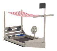 Outsunny Arenero con toldo en forma de barco pirata, incl. set de cocina infantil, madera maciza, 180 x 103 x 144,5 cm, Gris