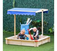 Outsunny Arenero de Madera para Niños con Techo Cajón de Arena Toldo Ajustable Espacioso 120x120x120 cm para Exterior Madera Natural Aosom España