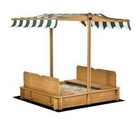 Outsunny Arenero Infantil con Toldo Ajustable en Altura 2 Bancos y Respaldos Desmontables para Patio 106x106x121 cm Natural Aosom España