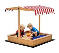 Outsunny Arenero Infantil de Madera con Techo Inclinable Ajustable en Altura y 2 Cubetas de Plástico Cajón de Arena de Jardín para Niños +3 Años 107,5x107,5x110 cm Natural