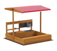 Outsunny Arenero Infantil de Madera con Techo Regulable y Accesorios, 114x110x110 cm, Marrón Aosom España