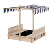 Outsunny Arenero Infantil de Madera con Toldo Ajustable Desmontable para Niños de +3 Años Carga 50 kg 106x106x121 cm Natural Aosom España