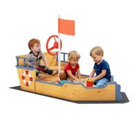 Outsunny Arenero Infantil de Madera Diseño de Galeón 158x78x45,5cm Natural