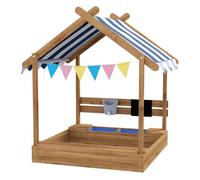 Outsunny arenero para niños de madera arenero infantil con toldo 6 banderines 2 bandejas extraíbles grifo y pizarra en forma de casa para patio jardín 124x116x146 cm marrón 124 cm