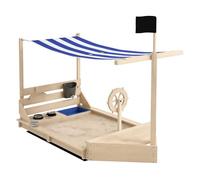 Outsunny Arenero para Niños de Madera Arenero Infantil con Toldo Volante Juguetes de Cocina y Forma de Barco Pirata para Patio Jardín 180x103x144,5 cm Natural