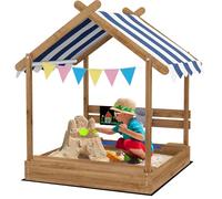 Outsunny Arenero para Niños de Madera con 2 Asientos y Toldo Marrón