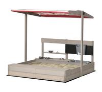 Outsunny Arenero para Niños de Madera con Techo Ajustable, Arenero Infantil con Juguetes de Cocina, Estante y 2 Asientos, Juego para Niños de 3-7 Años, para Patio, Jardín, 114x110x110 cm, Gris