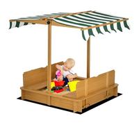 Outsunny Arenero para Niños de Madera con Toldo Natural y Rayas Verdes