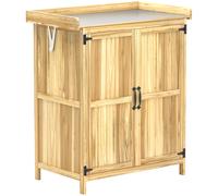 Outsunny Armario de Exterior, Cobertizo para Herramientas con Estante, en Madera con 2 Puertas para Jardín, Patio, Color Madera