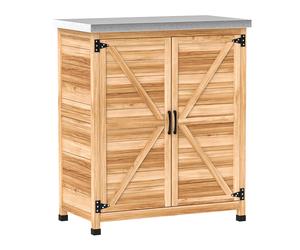 Outsunny Armario de Exterior con Estante Interno y Banco de Trabajo, en Madera y Acero Galvanizado, 79x43x92 cm, color Madera
