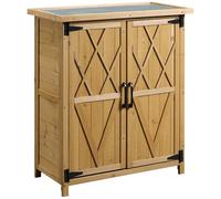 Outsunny Armario Exterior 0,24 m² 75x40x90 cm Madera de Abeto con 2 Puertas 4 Estantes y Techo Galvanizado Natural Aosom España