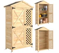 Outsunny Armario de Exterior de Madera con Techo Inclinado Asfalto 2 Puertas con Pestillo 2 Estantes 101,5x49x176 cm Natural