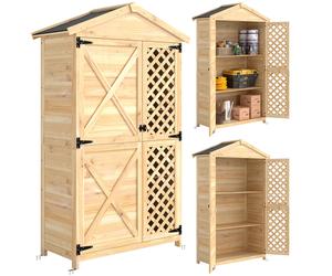 Outsunny Armario de Exterior de Madera con Techo Inclinado Asfalto 2 Puertas con Pestillo 2 Estantes 101,5x49x176 cm Natural