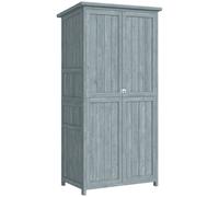 Outsunny Armario de Exterior de Madera con Techo Inclinado Asfalto 2 Puertas con Pestillo Estante y Ganchos 85x54x170 cm Gris Aosom España