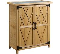 Outsunny Armario de Madera de Jardín 75x40x90 cm 0,24 m² para Almacenamiento con 2 Puertas 4 Estantes y Techo Galvanizado Natural Aosom España