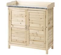 Outsunny Armario de Jardín con 2 Estantes, Mesa de Trabajo de Metal con Borde Elevado, Madera de Pino, 83 x 40 x 92 cm Aosom España