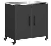 Outsunny Armario de jardín con mesa de trasplante, cobertizo con encimera de acero inoxidable, estante extraíble, puertas magnéticas dobles, ruedas