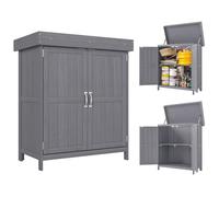 Outsunny Armario de Jardín de Madera 74x43x88 cm con 2 Puertas Gris | Cobertizo Exterior, para Almacenamiento de Herramientas Leñas, Techo Asfáltico Abatible