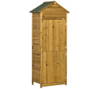 Outsunny Armario de Jardín de Madera 79x49x191,5 cm 0,28 m² Cobertizo para Almacenaje de Herramientas con Techo Asfáltico 3 Estantes y 2 Puertas con Cerrojo para Exterior Terraza Natural