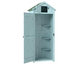 Outsunny Armario de Jardín de Madera Armario de Almacenamiento Cobertizo de Jardín con Estantes 77x54,2x179 cm Azul y Verde