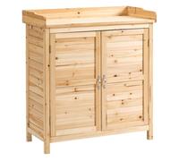 Outsunny Armario de Jardín de Madera con 2 Puertas y Estante Patas Elevadas Ideal para Terraza Patio 83x40x92 cm Acabado Natural Aosom España