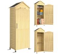 Outsunny Armario de Jardín en Madera Techo Acero Galvanizado Textura Gofrada Estantes Regulables 85x58x213cm Madera Natural Aosom España