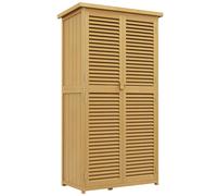 Outsunny Armario de jardín resistente a la intemperie, 2 puertas con cerradura, Madera de pino, 87L x 46,5An x 160Al cm, Amarillo claro