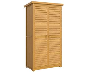 Outsunny Armario Exterior de Madera 0,31 m² con 2 Puertas y 2 Estantes Interiores 87x46,5x160 cm Madera Natural Aosom España