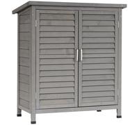 Outsunny Armario Exterior de Madera 87x46,5x96,5 cm Cobertizo de Almacenamiento para Terraza 2 Estantes 2 Puertas Techo Inclinado Gris Aosom España