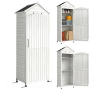 Outsunny Armario Madera cobertizo Extra Alto 85x58x213 cm Blanco | Estante ajustable, Puerta magnética, Techo galvanizado, Ventilación, Antivuelco, cobertizo para terraza jardín