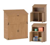 Outsunny Armario y cobertizo, Estante 110x54x136cm Madera Natural | Techo escalonado, mesa plegable, puertas dobles, cobertizo resistente