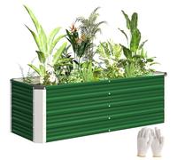 Outsunny Arriate de Jardín Jardinera de Acero con Guantes 125x47x40 cm | Macetero Rectangular para Cultivos, Plantas y Flores para Terraza y Balcón Exterior