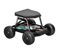 Outsunny Asiento de Jardín con Ruedas Taburete de Jardinería 130 kg Negro