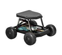 Outsunny Asiento de Jardín con Ruedas Taburete de Jardinería con Bandeja de Herramientas Carrito para Trabajo Carga 130 kg para Patio Exterior Negro