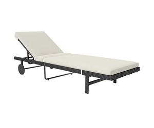 Outsunny Bain de Soleil Chaise Longue Avec Coussin en résine tressée, Tumbona de Exterior reclinable con Ruedas para Playa Relax Piscina terraza, 198 x 65 x 85 cm, Crema