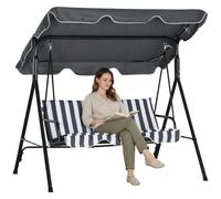 Outsunny Balance Jardín 3 Plazas Techo Ajustable Cojines Acero Negro Poliéster