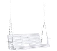 Outsunny Balancín Colgante para Exterior en Madera de Abeto con Mesita Plegable y Porta vasos, Columpio de Jardín para 2-3 Plazas, Balancín para Jardín o Terraza, Blanco Aosom España