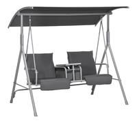 Outsunny Balancín de jardín 2 plazas con toldo inclinable mesa central 2 posavasos 175x112x158 cm Gris Aosom España