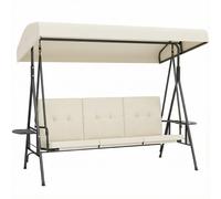 Outsunny Balancín de jardín 3 plazas gran confort toldo inclinable, 2 bandejas laterales, cojines, acero poliéster